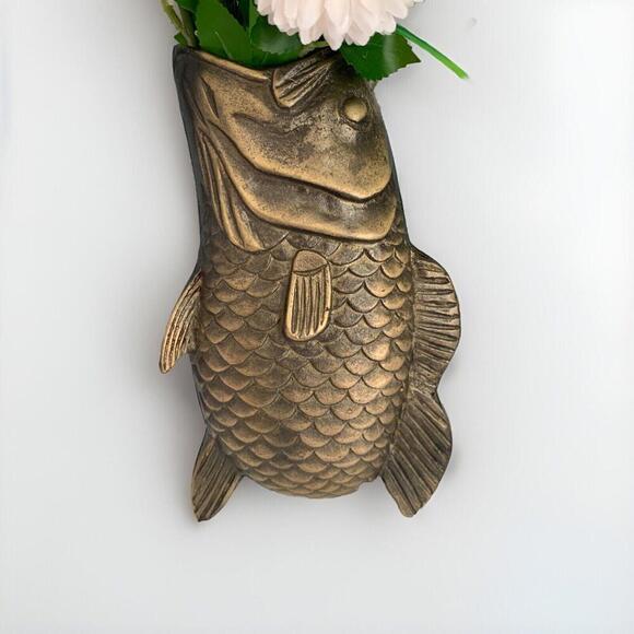 VTG Koi Fish Brass Vase Statue Sculpture Home Decor - Picture 9 of 15